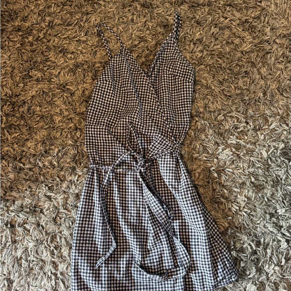 Aerie Navy and White Checkered Top